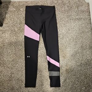 Under Armour Black Leggings with Pink and Gray Stripes